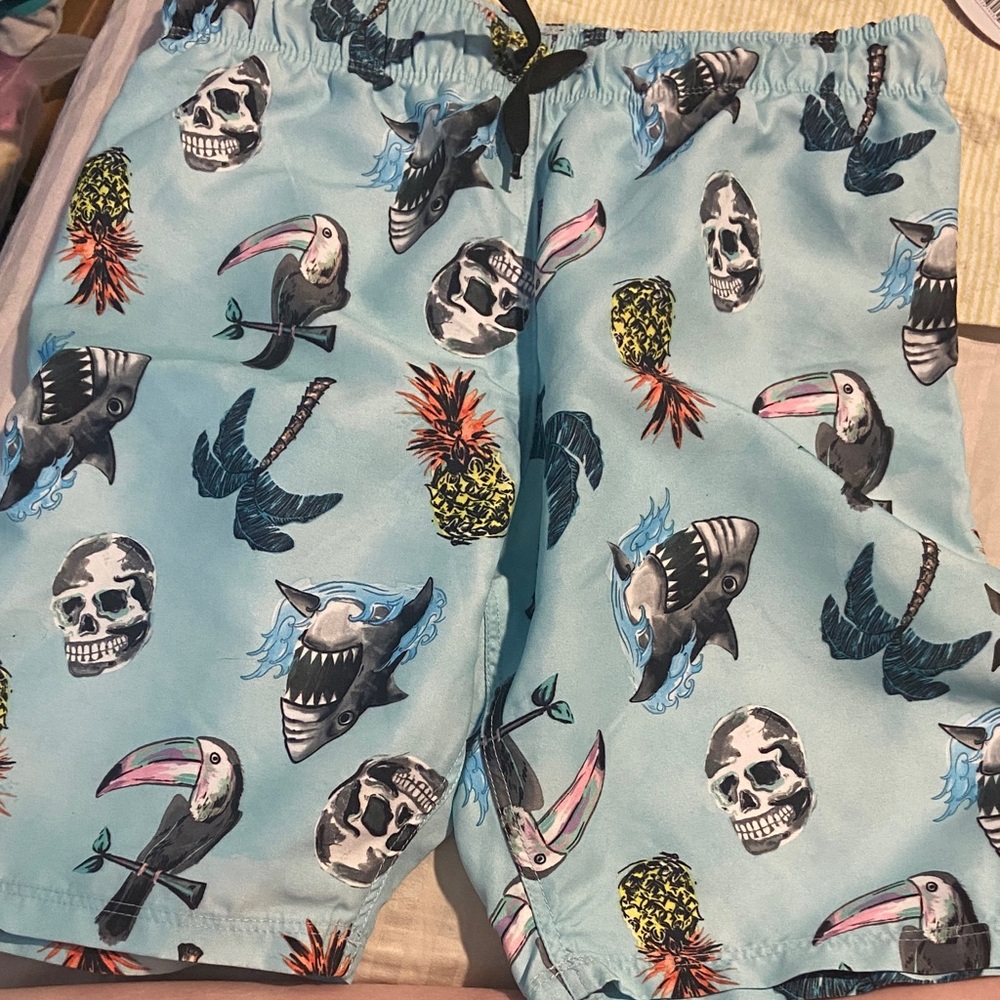 Hurley Light Blue Pineapple Print Swim Trunks boys 7/8